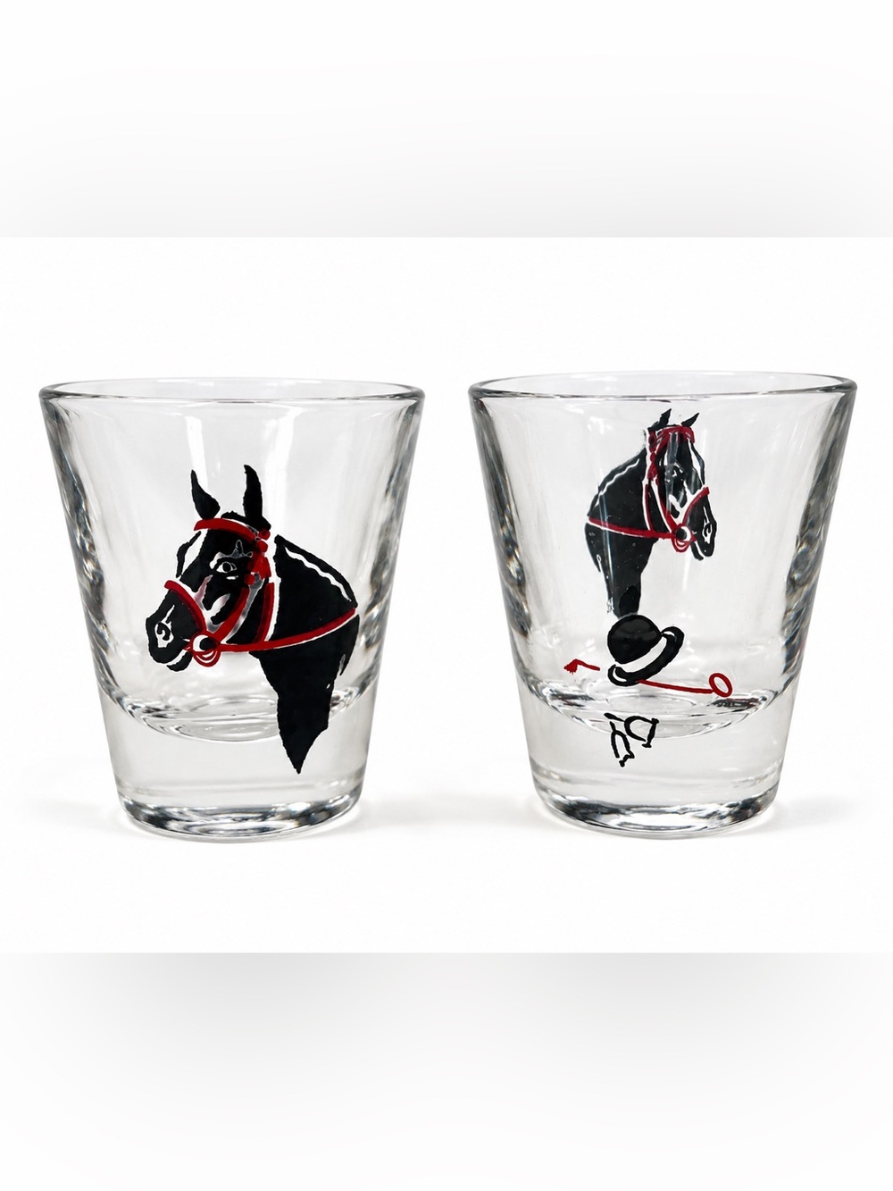 Vintage Horse Head Shot Glasses Set Derby Fox Hunt Equestrian Kentucky MCM